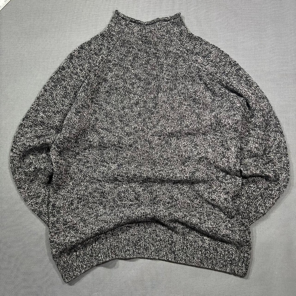 LL Bean Womens XL Cotton Ragg Sweater Charcoal Gray Funnel Neck Knit Pullover